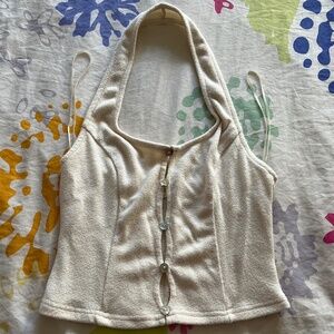 Beige Botany Cream Halter Crop Top